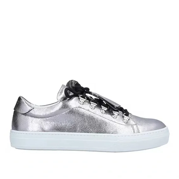 TOD’S Sportivo Metallic Leather Sneakers SZ 38 Fringe Silver Shoes